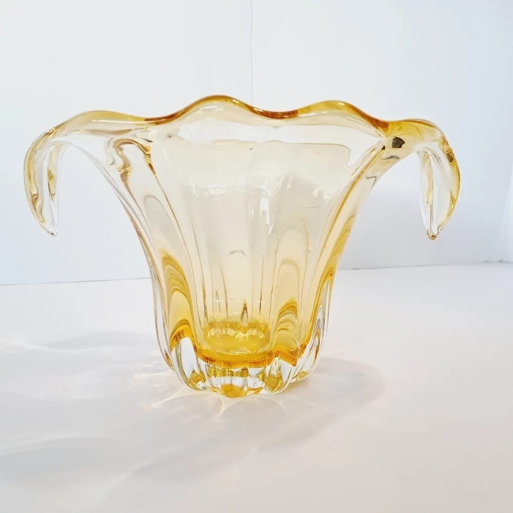 Murano  Amber Glass Flower Bud Vase MCM‎